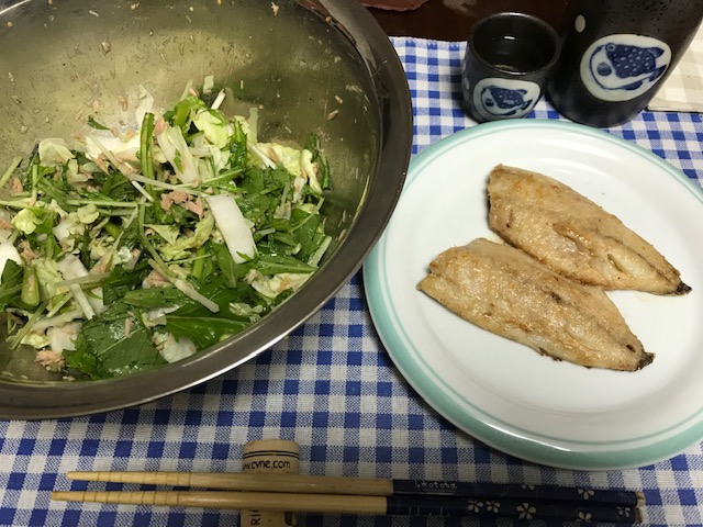 TOMO'sキッチン・アジのムニエル  ・れたさいと水菜のツナ和えサラダ