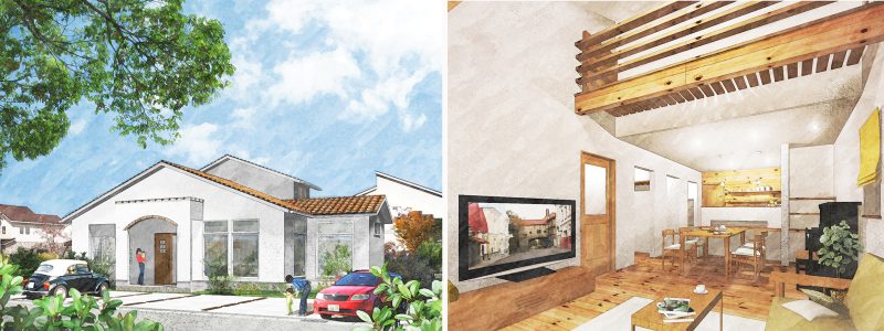 豊橋市新築完成見学会_内外観（水彩）