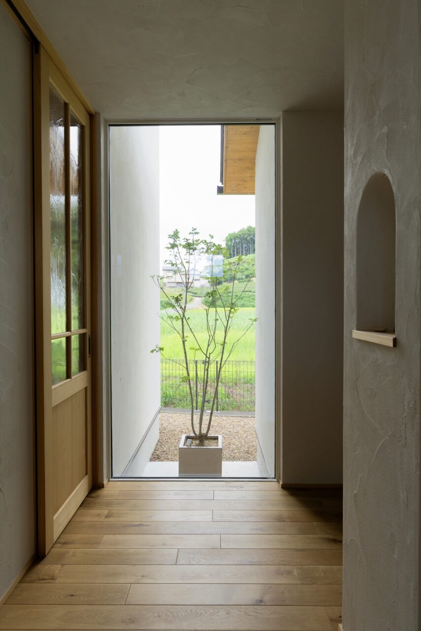 緑が出迎えてくれる玄関ホール